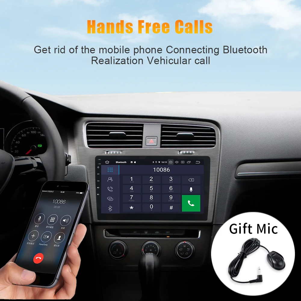 Top Android 9.0 Car 1 din Stereo for VW golf 7 2013+ Car Radio Bluetooth 10.2" IPS Multi Touch Screen 4