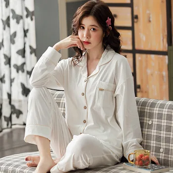 

Autumn Homewear Clothes Women Pajamas 2 Piece Sets Casual Loose Long Sleeve Sleeping Top Long Pants Sleepwear Set Lady Nightwear