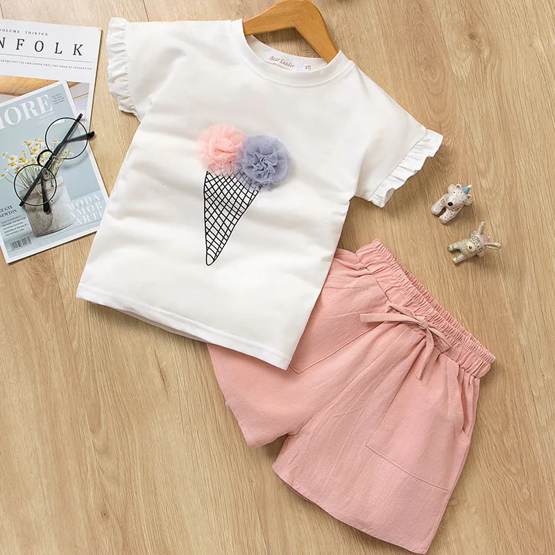 Menoea/Детские комплекты одежды для девочек Новая летняя брендовая одежда для маленьких девочек футболка с короткими рукавами+ платье со штанами комплекты детской одежды из 2 предметов - Цвет: AZ1541