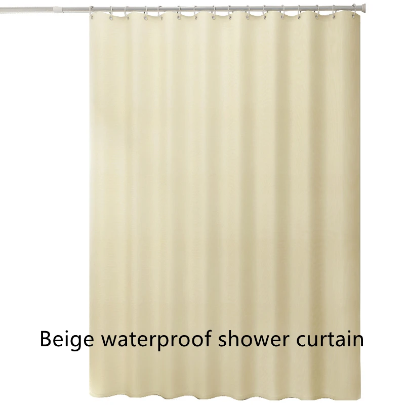 Waterproof Anti-Mold Solid Color Shower Curtain with Hooks - Grey Beige