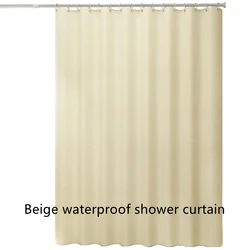 Waterproof Anti-Mold Solid Color Shower Curtain with Hooks - Grey Beige - W200xH200CM (Beige)