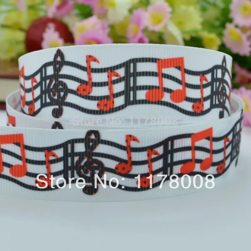 50Y 7/8&quot 22mm Note Cartoon Printed grosgrain ribbon hairbow DIY handmade clothing materials wholesale OEM |