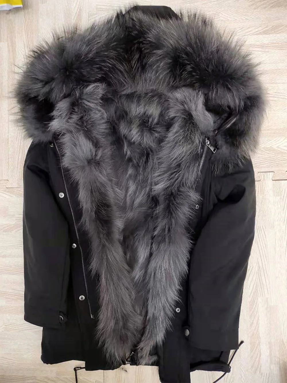 raccoon fur liner Толстое теплое короткое пальто мужская зимняя куртка воротник из натурального меха енота пальто с капюшоном природный енот меховая подкладка Куртка парка из натурального меха - Цвет: raccoon fur liner