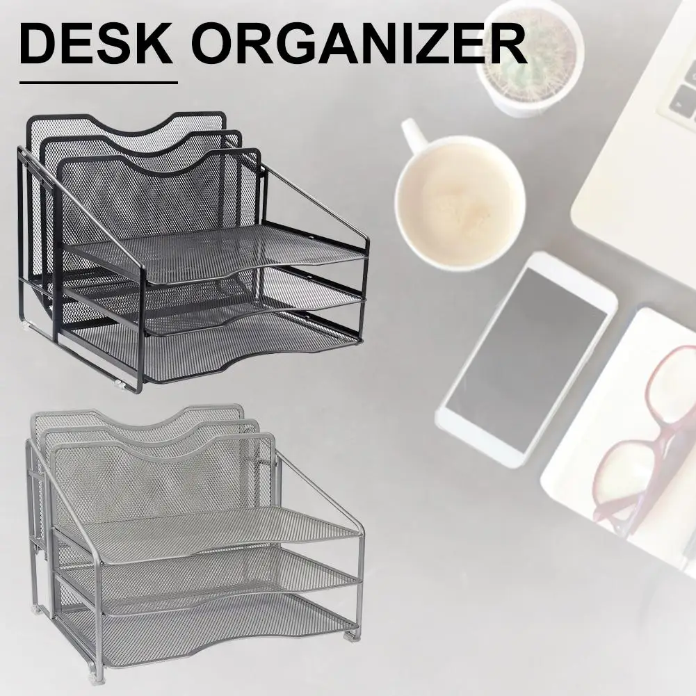 

3 Layers 2 Standing File Rack Removable Large-capacity Non-slip Design Storage Rail Convenient Desktop Storage Office Supplies