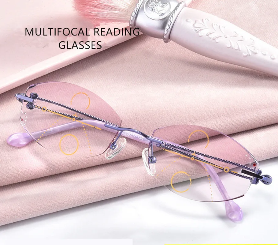 

Elegant Diamond Anti-blue Light Multi-focus Progressive Color Multi-Focus Smart Zoom Long-Distance Reading Glasses Frameless