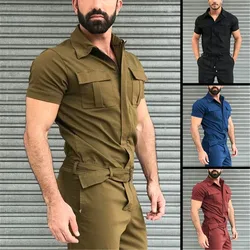 Casual street wear macacão outono homem manga curta básico trabalho macacão masculino cor pura carga macacão moda masculina
