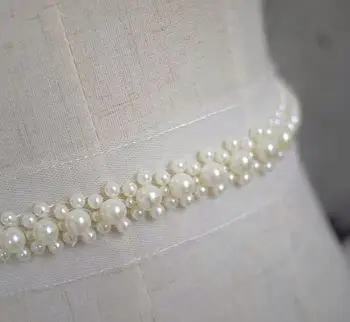 

1 yard Pearl Beaded Trim Pearl Lace Trim Pear Bead Trimming For Sash Headband Top Quality Wedding Decors, BT016