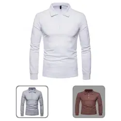 Moda pulôver camisa all match pele amigável cor sólida botões pescoço pulôver topo masculino topo pulôver