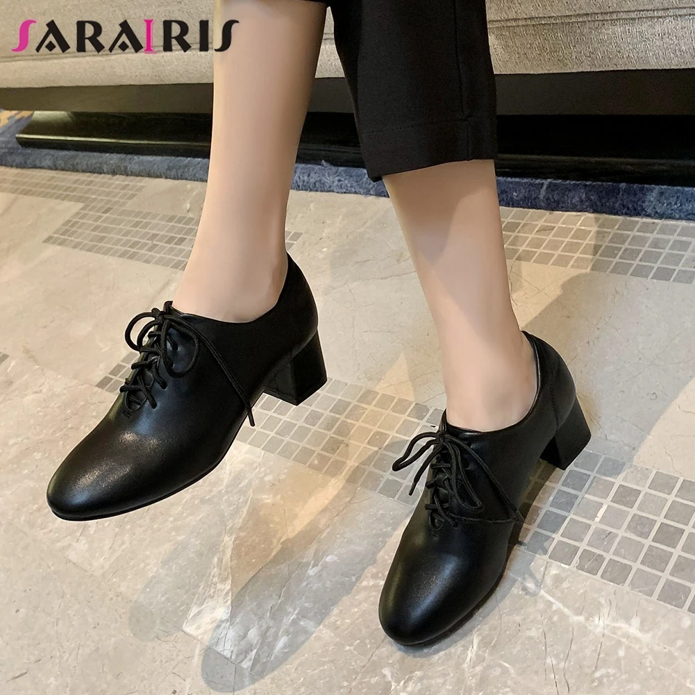 

SARAIRIS Brand New Fashion Female Lace Up Black Square Toe High Heel Pumps Office Casual Consise Pumps Women Shoes Woman