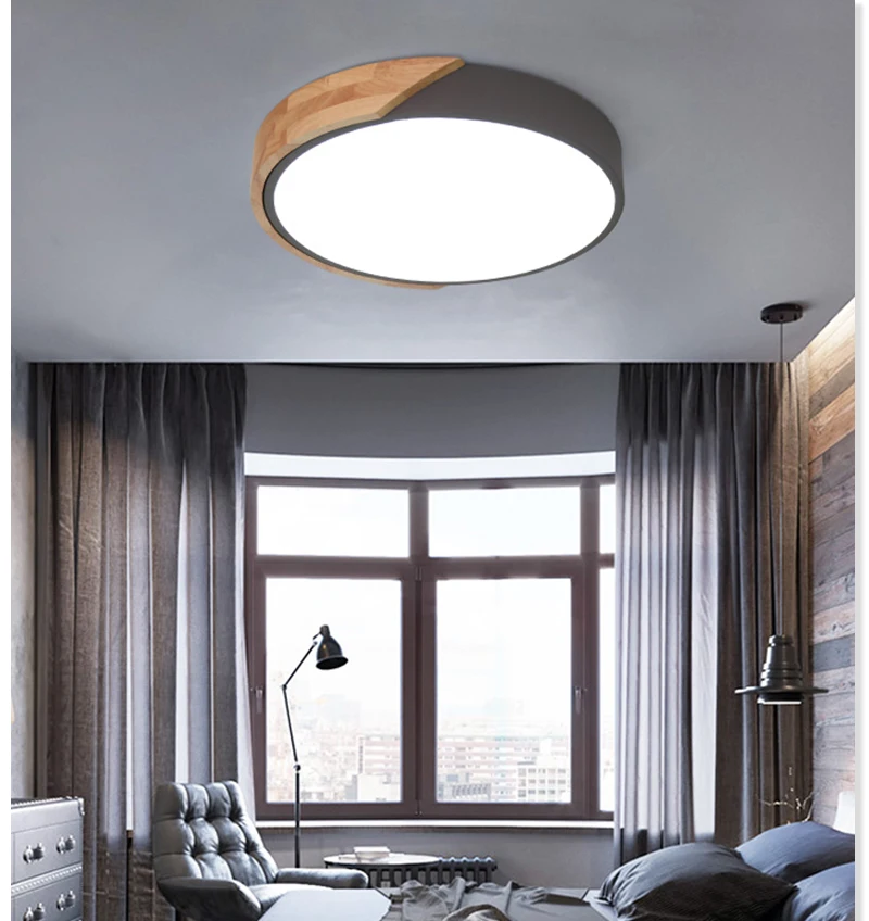 Modern led ceiling light with remote control Loft living room lights bedroom Nordic interior lighting home Wood led plafondlamp