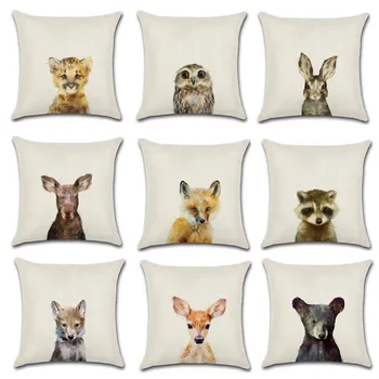 

Cartoon Rabbit Printed Throw Pillow Case Cotton Linen Bear Owl Pillowcase Decorative Pillowcases Cover funda de almohada