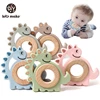 Let's Make Dinosaur Silicone Wood Ring Teether Cute Animal Nursing Pendant Accessories Teething Toys Chew Toy Teether For Teeth 1