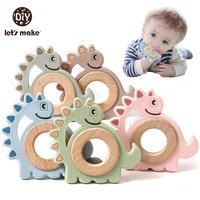 Let's Make Dinosaur Silicone Wood Ring Teether Cute Animal Nursing Pendant Accessories Teething Toys Chew Toy Teether For Teeth 1