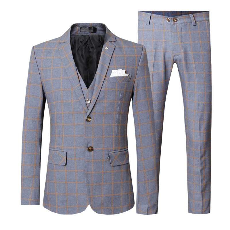 3-Piece Men's Plaid Slim Fit Suit Set - Jacket, Vest, and Pants - Checkered Wedding, Banquet, Prom Attire image 2
