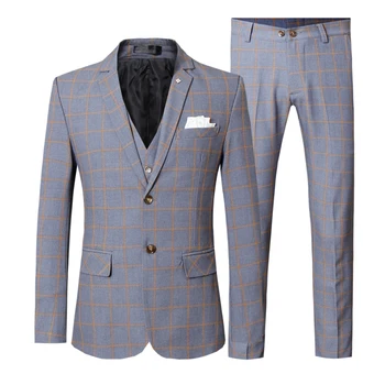 

3 Pieces Plaid Men Suits Slim Fit Suit Jacket Vest Pant Wedding Suits for Men Checkered Banquet Prom Social Dress Suit Male