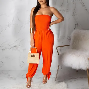 

HONZBORY Solid Color Strapless Shoulder Jumpsuits 2019 Summer Long Pants Wide Legs Club Wear Bodysuit Women Jumpsuit 2 Colors