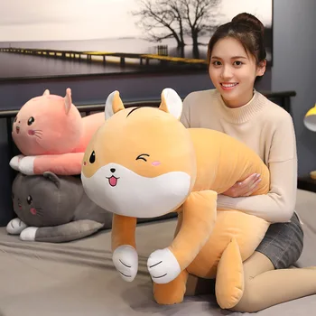 

80-100cm Cartoon Animals Long Sleeping Pillows Stuffed Hamster and Cat Plush Toys for Children Soft Doll Kids Girls Lovely Gifts