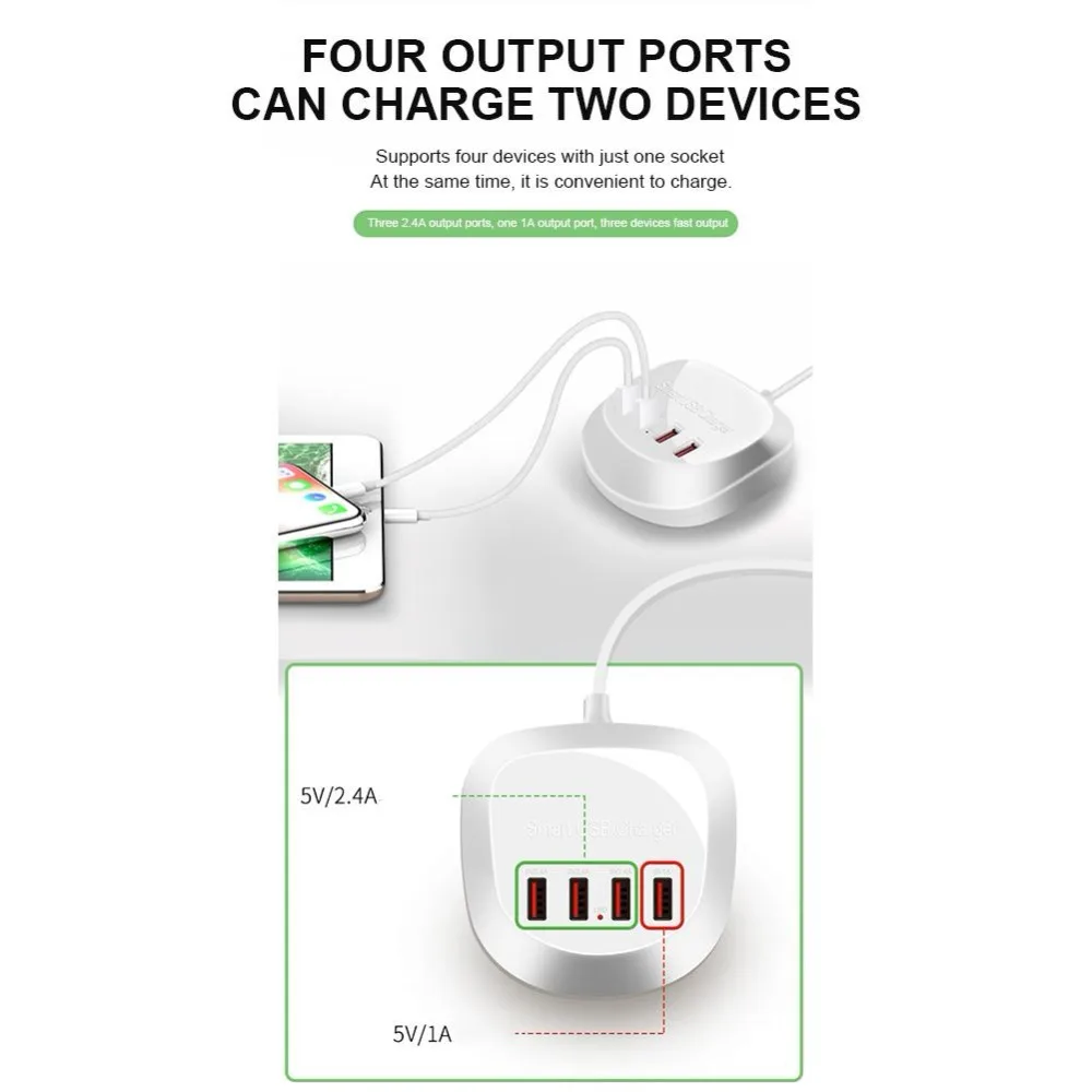 4 usb порта, зарядное устройство для настольного телефона, блок питания, зарядное устройство переменного тока, адаптер для мобильного телефона, планшета, 100-240 В, настенное зарядное устройство 4USB