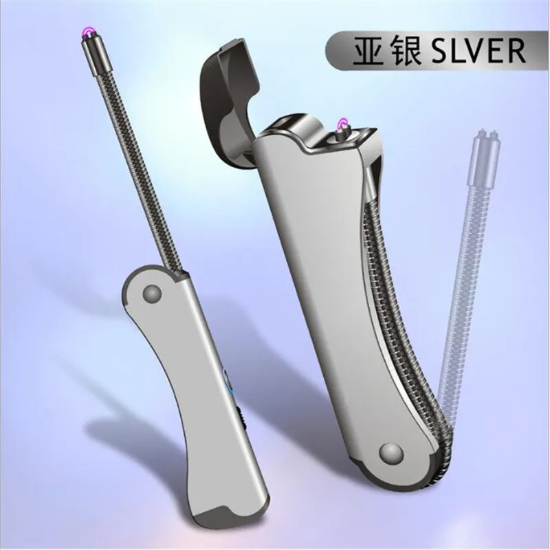 silver Электронная Usb зарядка дуговая Зажигалка плазменный электронный импульсный зажигалки свечи и фейерверки для барбекю Кухня воспламенитель Сжимаемый - Цвет: silver