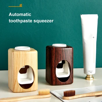 

Newly Wood Grain Wall-Mounted No-Punch Automatic Toothpaste Dispenser Toothpaste Frame Automatic Toothpaste Squeezer Household