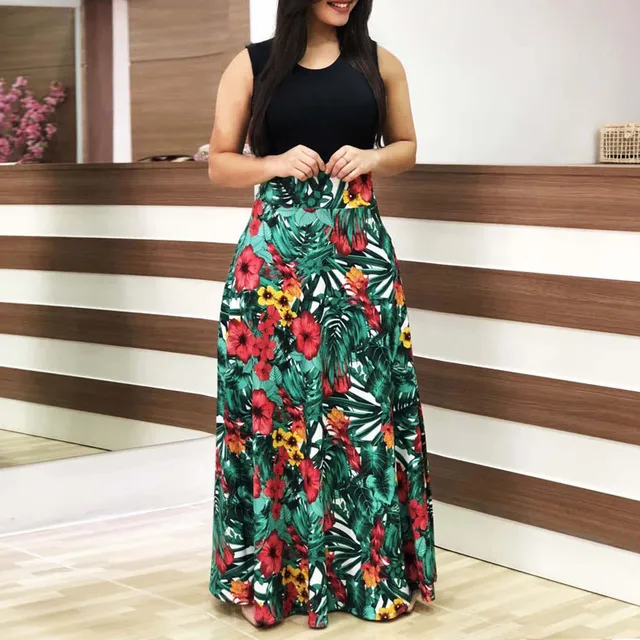 Women Dress Summer Sleeveless Floral Printed Casual O-neck Swing Dress Maxi Dresses For Women Summer Ropa Mujer Verano 2021 4