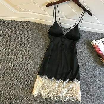 

Womens Sexy Satin Lace Patchwork Sling Sleeveless Sleepwear Lingerie Nightdress Underwear Sexy Nightwear Sexy Nightgowns W5