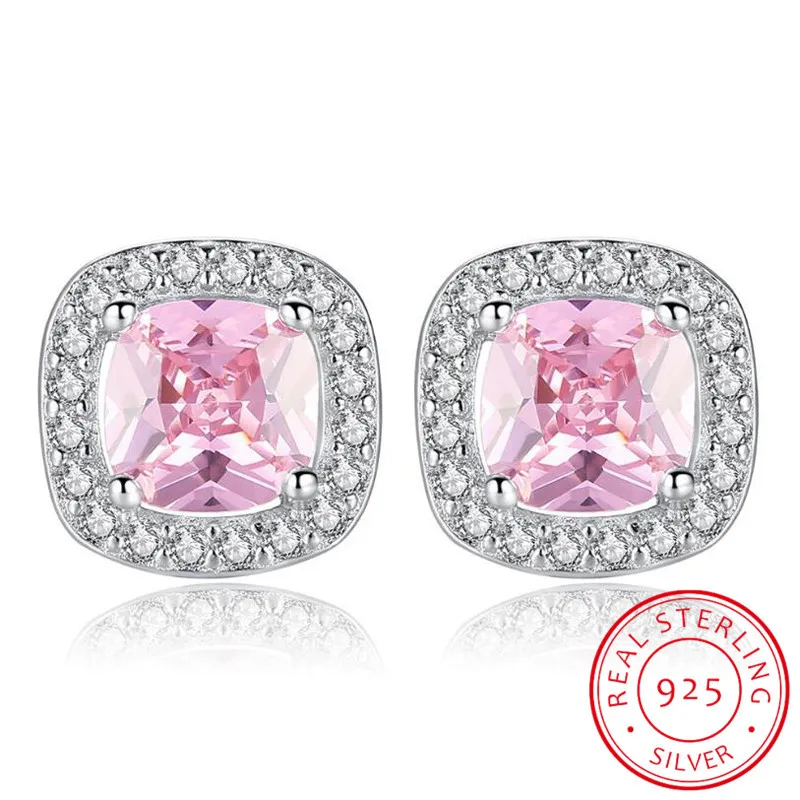 

New Brand Design Square Earring For Wedding Jewelry 925 Sterling Silver Stud Earring Shining Zirconia Crystal Earrings for Girl