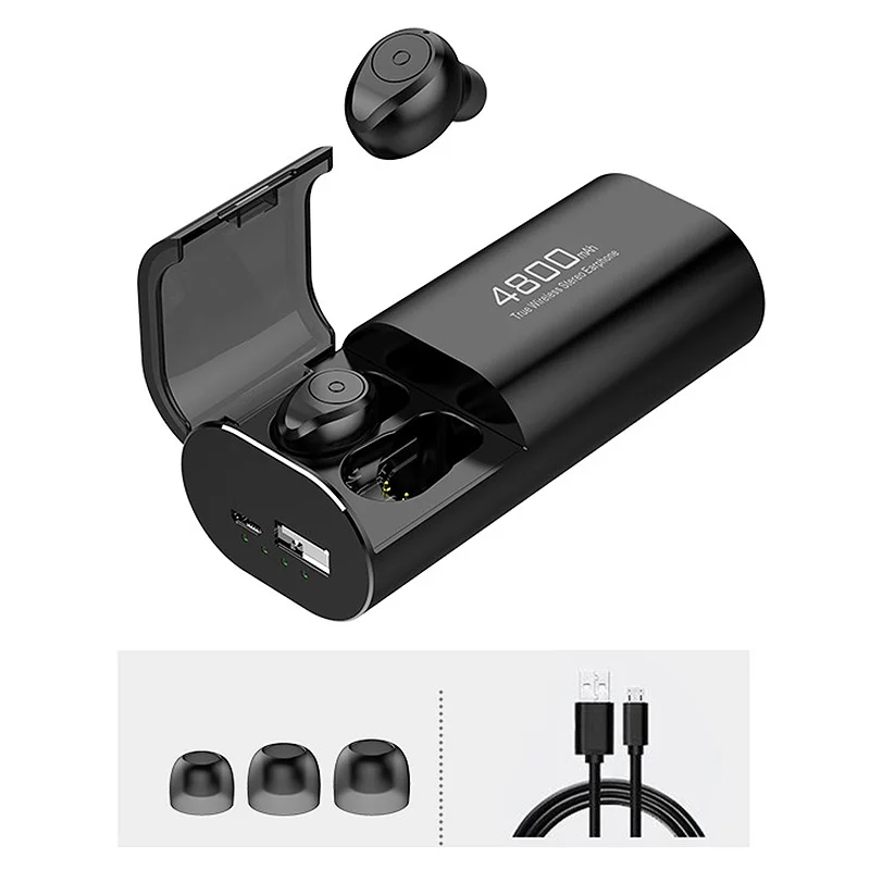 Wireless Bluetooth 5 0 Headphones with 4800MAh Charging Case As Power Bank with Mic USB Type C Cable TWS Stereo In Ear Earphon