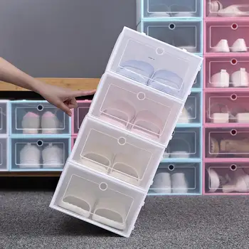 

lip-Open Cover Plastic Shoes Organizer Box Transparent Shoes Hanger Storage Box Shoes Divider Drawer Thicken Shoe Storage Boxes