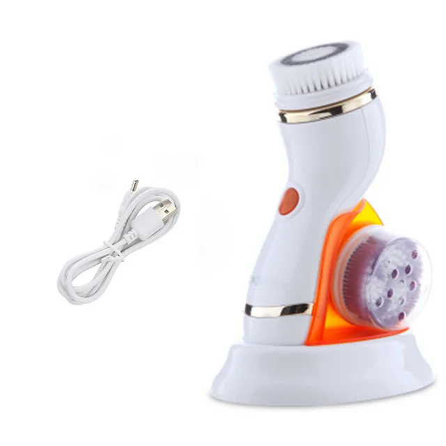 Orange usb charging 4 в 1 Ультразвуковая электрическая Очищающая щетка для лица Массажер перезаряжаемый прибор для чистки поры лица кисть для ухода за кожей лица - Цвет: Orange usb charging