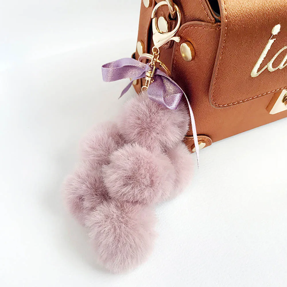 

1 Pc Cute Pompom Plush Grape Shape Bag Pendant Keyring Key Chain Backpack Decor Handbag Ornament Bag Accessories