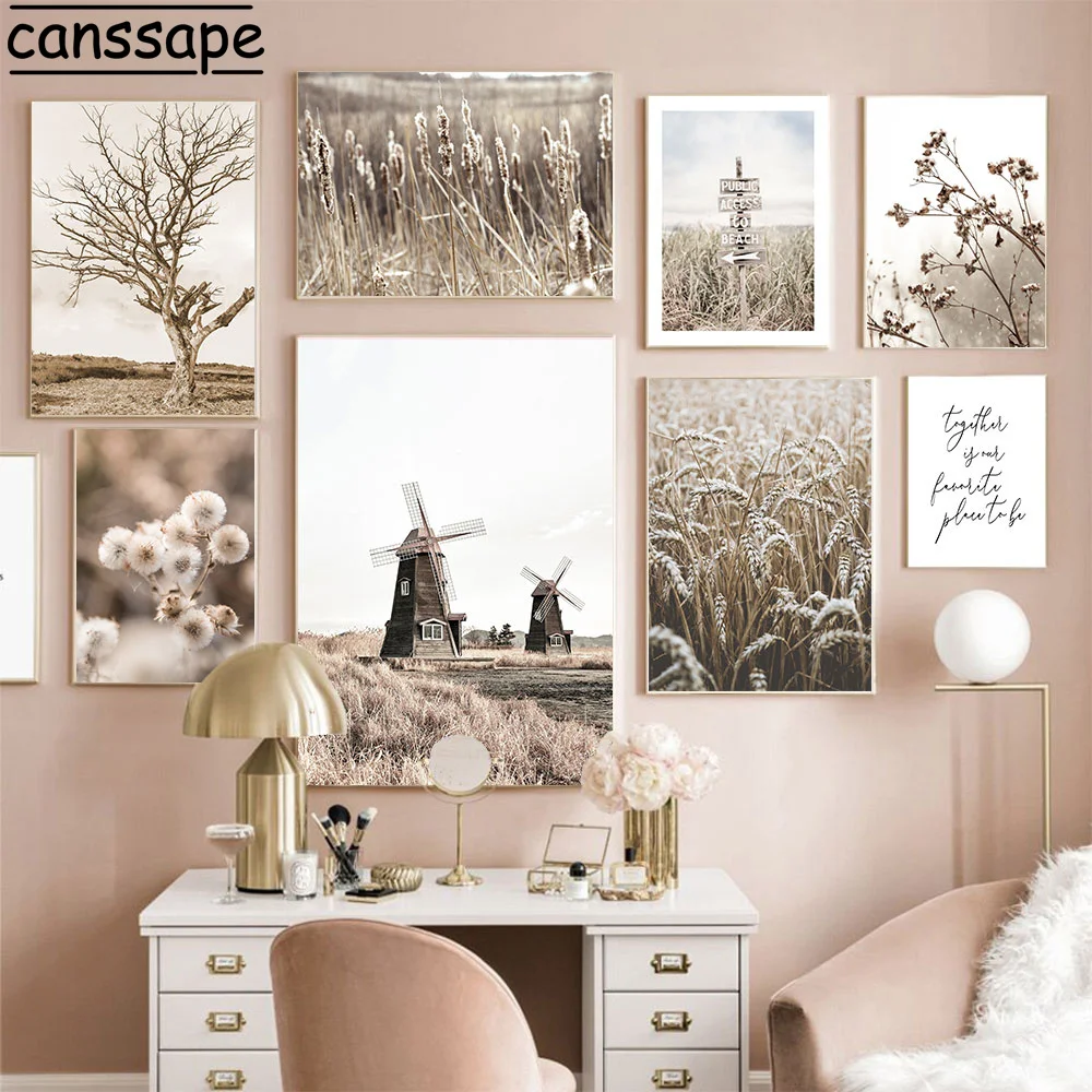 

Landscape Prints Reed Wall Art Posters Signpost Canvas Painting Dandelion Print Dead Tree Poster Wheat Aesthetic Room Decoration