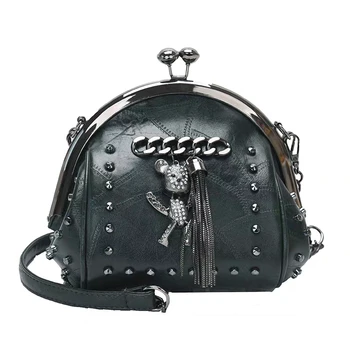 

New Bear pendant Women Shoulder Bag Brand Retro Ladies Clip Buckle Shell Crossbody Bag Rivet Tassel Design Female Messenger Bags