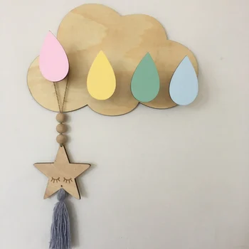 

Creative Cloud Raindrop Partition Home Hook Clothes Hanging Children's Room Cloud Raindrop Decoration Nordic Wood Storage Rack