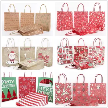 

Lulang Christmas Gift Bags Kraft Paper Tote bag 16 Style random 5/10/20/30PCS Xmas Presents Wrapping Bag S/M/L