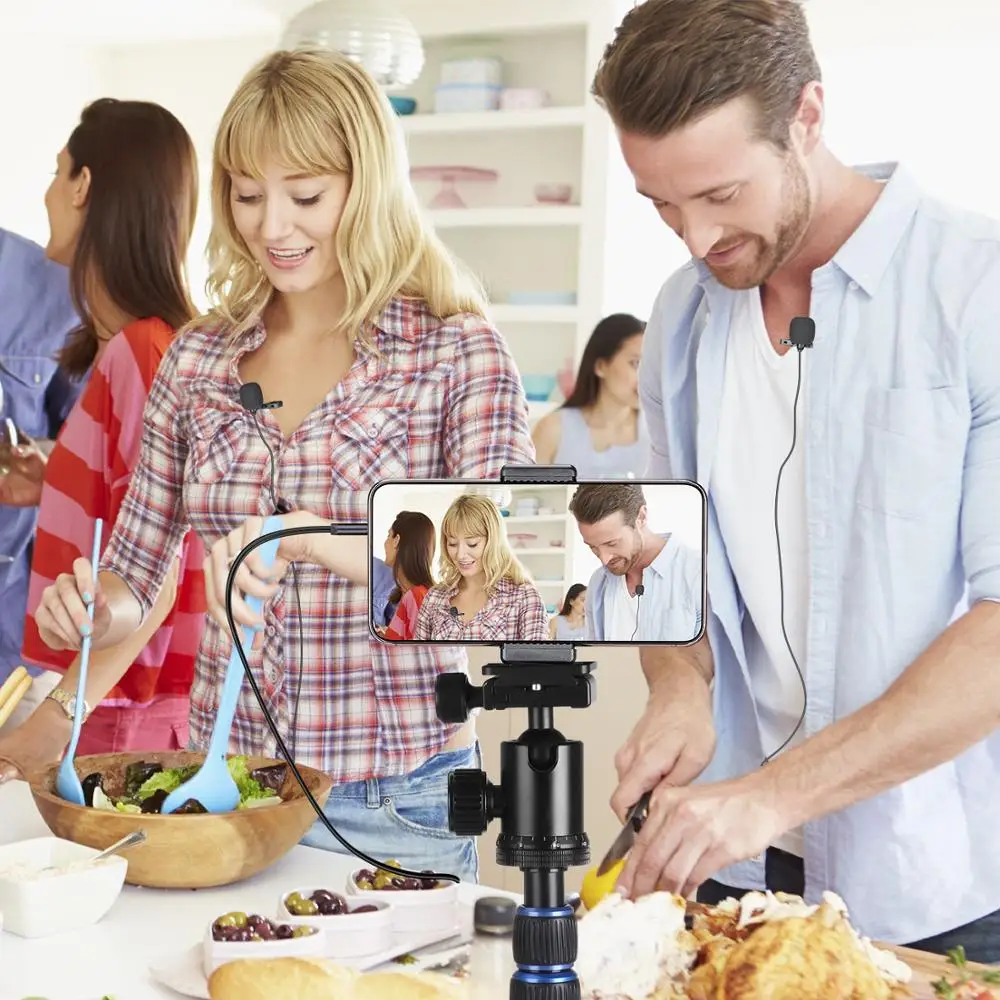 Double Lavalier Microphone Smartphone Omnidirectional Lapel Mic for Mobile Cell Phone Studio Video Recording -3.5mm Jack/6M