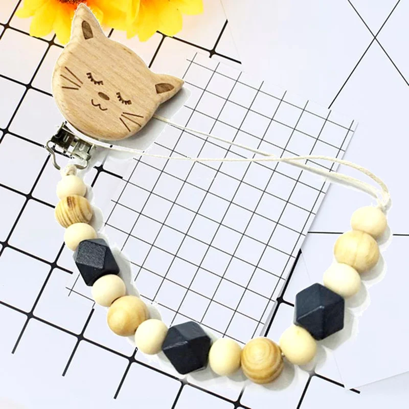 Детские DIY пустышки цепи маленькая восьмиугольная соска цепь с подвеской Соска с животным зажимом детские Качественные деревянные аксессуары