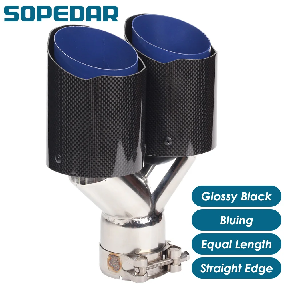 

SOPEDAR Car Dual Equal Tips For Akrapovic escape coche Straight Edge Glossy Bluing Y Model For Akrapovic AP26KR