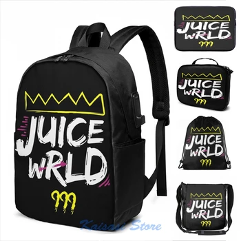 

Funny Graphic print Juice Wrld King 999 USB Charge Backpack men School bags Women bag Travel laptop bag