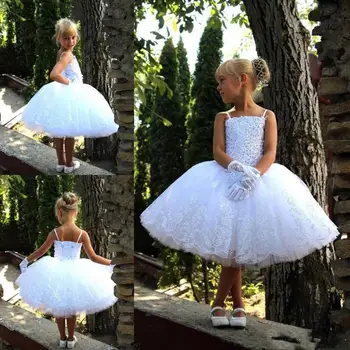 

Girl Pageant Dresses 2020 White Flower Girl Dresses For Wedding Knee Length Beaded Decoration Long Dress