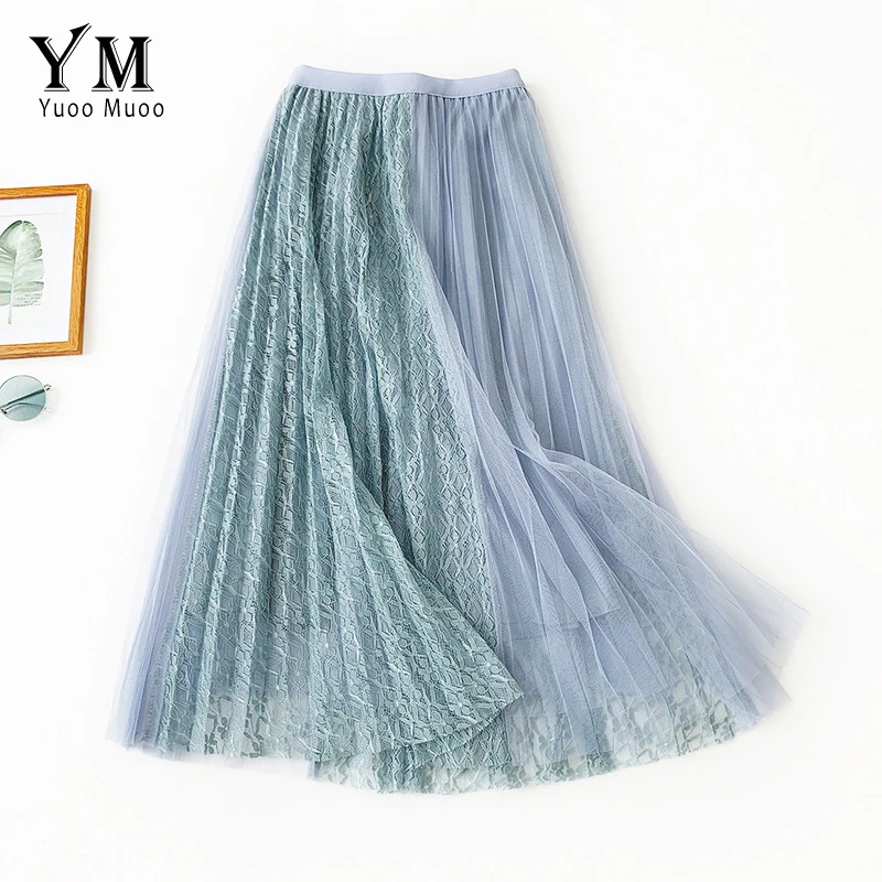 YuooMuoo модная кружевная Лоскутная Корейская стильная женская плиссированная юбка