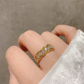 

MENGJIQIAO 2020 New Delicate Shiny Cubic Zircon Women Rings Micro Paved CZ Stone Gold Color Wide Open Ring Fashion Jewelry Gifts