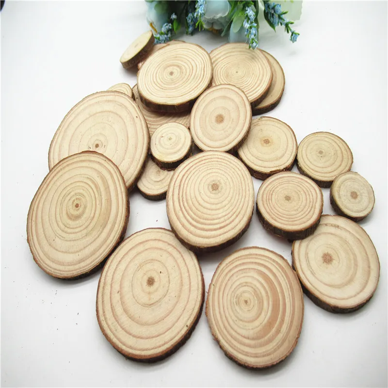 Olheiras de madeira natural sem acabamento, peças de cílios redondos sem acabamento com árvore latido discos para diy brinquedos decoração de madeira carfts feitos à mão