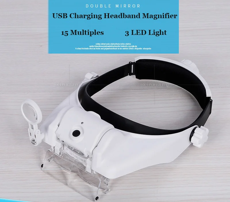 15 Multiples Headband Led Light Glasses Magnifier 3 LED Surgical Magnifying Glass with Light Eye Loupe Portable Reading Loupe