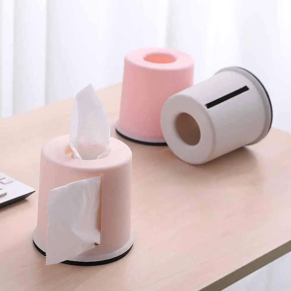 

European Round Plastic Roll Paper Towel Tissue Box Creative Multifunctional Tissue Storage Case Car Desktop Napkins Holder