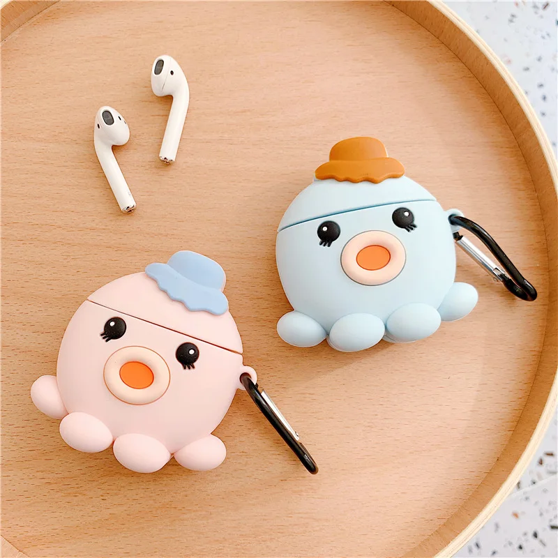 

Cartoon Case for AirPods Cover Silicone Bluetooth Earphone Protective Case for Airpods 2 with Keychain 3D Cute Octopus Design