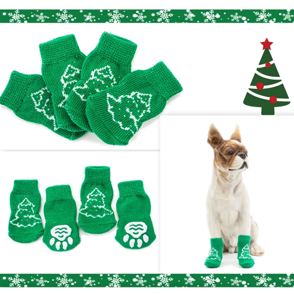 Christmas Dog Socks In Shoes Halloween Pets Dogs Stocking Non-slip Warm Feet Cover Pet Puppy Paws Protection Sock 4PCS S-XL