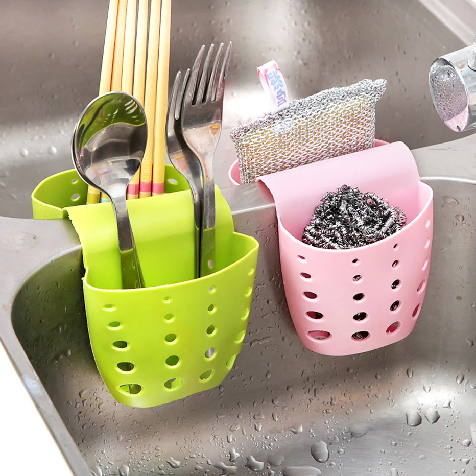 Basedidea Adjustable Sink Draining Basket Double Pockets Saddle Shape Sponge Soap Storage Kitchen Drainer Shelf | Дом и сад