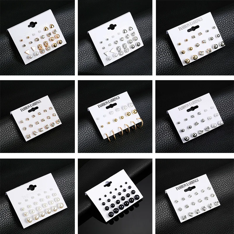 

2019 Fashion New Women's Small Earrings Girl Classic Retro Punk Earrings Set Cute Crystal Earrings Jewelry Fashion Brincos