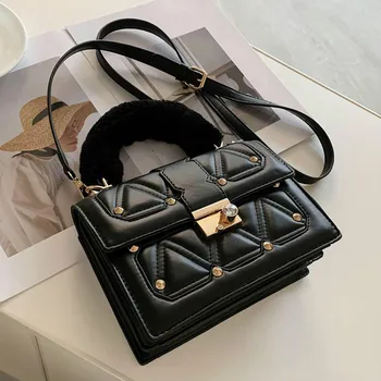 

Elegant Female Plush Tote bag 2020 Fashion New High quality PU Leather Women's Designer Handbag Lock Shoulder Messenger Bag